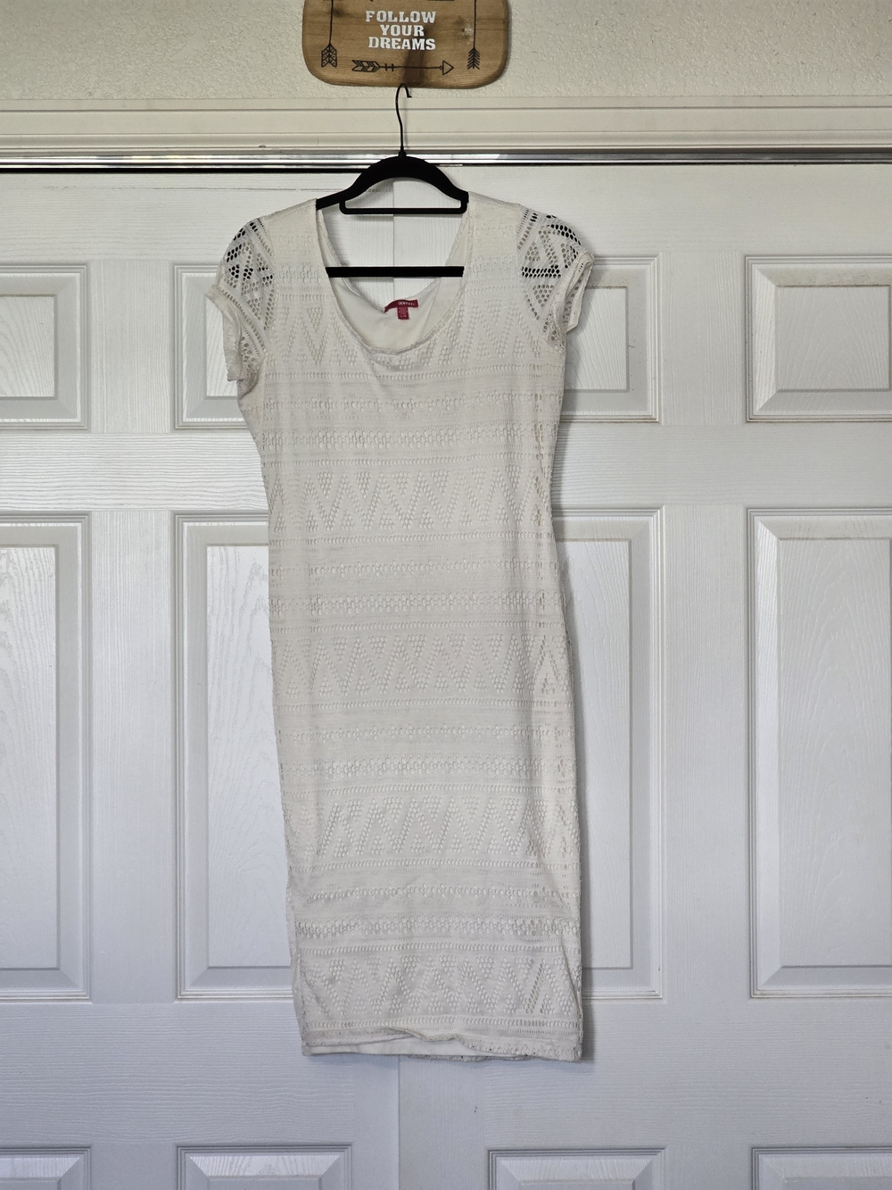 BONGO White Crochet Midi Dress with Scoop Neck